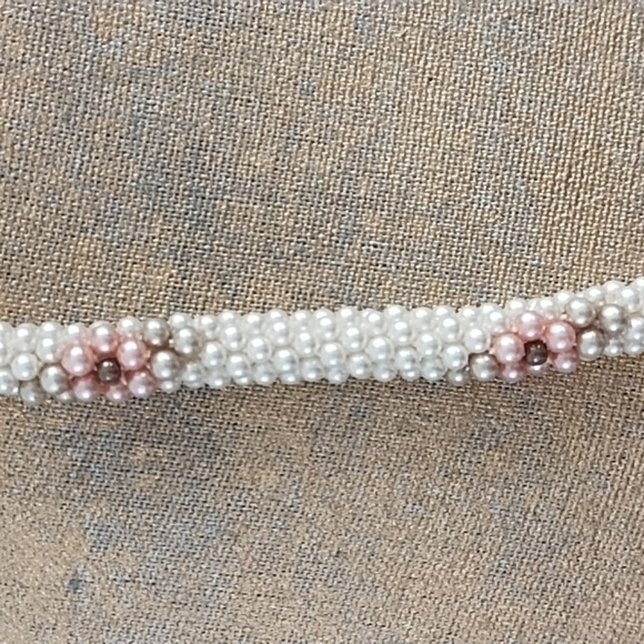 Seed Pearls Stranded into a Pastel Floral Design, Thick Round Chain of Pearls - Picture 2 of 8